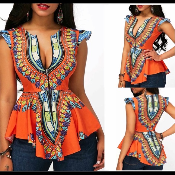 Lovely Sleeveless Dashiki Peplum Blouse - Picture 3 of 4